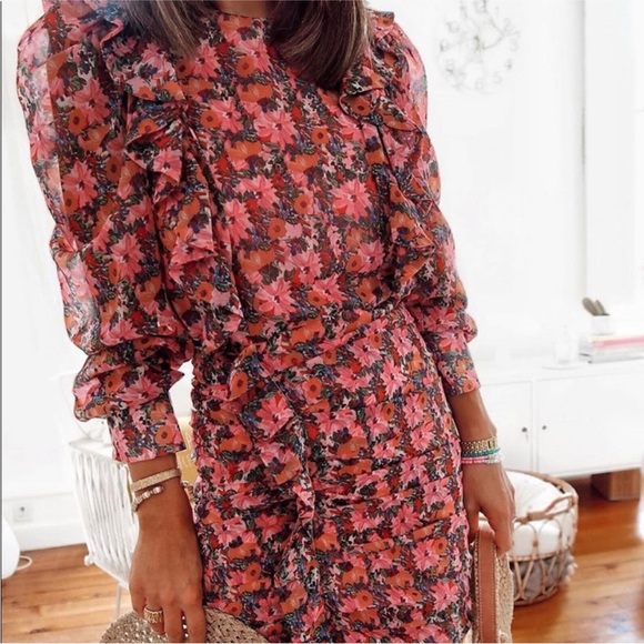 ZARA pink ruched floral mini dress blogger fave - Picture 4 of 15